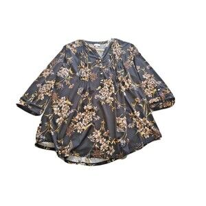 Womens Top Sz 24 Dark Floal 1/2 Sleeve Lightweight Flowy Avenue